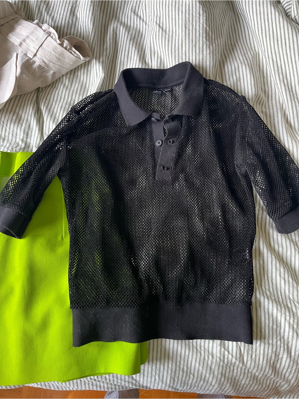 Black Mesh Polo Top- Simons